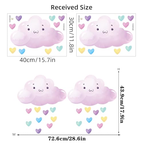 2 hojas de stickers de pared corazones y nubes rosas miniatura 4