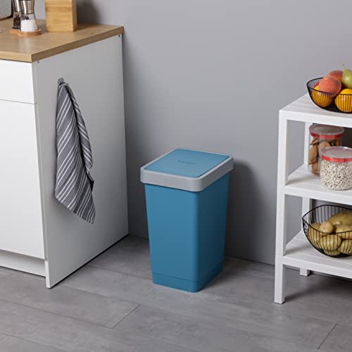Image of TATAY Smart 25L Rubbish Bin Kitchen with Swing Lid | Compact and Functional | Indoor and Outdoor Use | Fits 30L Bags | BPA-Free Durable Plastic | 26x34x47cm, Blue