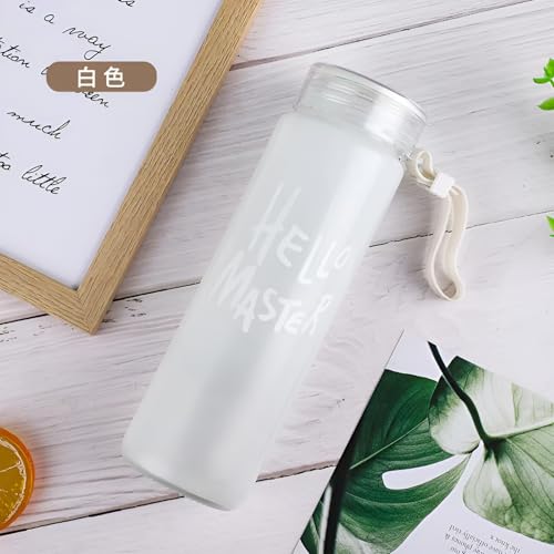 Image of 400 ml Each Glass Water Bottle, with Leak-Proof Airtight Plastic Lid for Water, Smoothie, Juices - Reusable Glass Food Grade Airtight Travel Drinking Fridge Bottles Office Bottle (White 1)