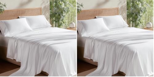 Image of Bedsure King Size Sheet Set, Cooling Sheets, Rayon Derived from Bamboo, Deep Pocket Up to 16 inch, PureWoven, Breathable & Soft, Bed Sheets, Hotel Luxury Silky Bedding for Hot Sleepers, White (Pack of 2)