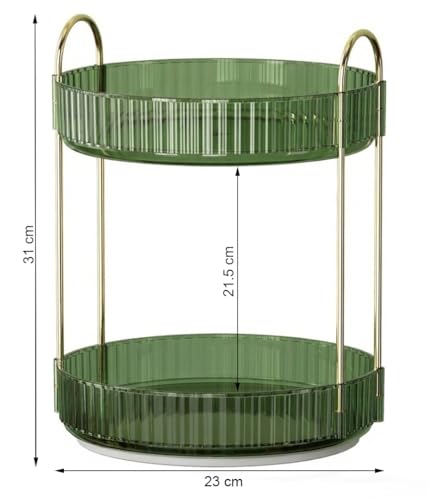 Image of INOVERA (LABEL) 360 Rotation Makeup Organizer for Women, Girls & Bride - Dressing Table Cosmetic Storage Case - Bathroom Vanity Skincare Holder Organiser (2 Tier, Green)