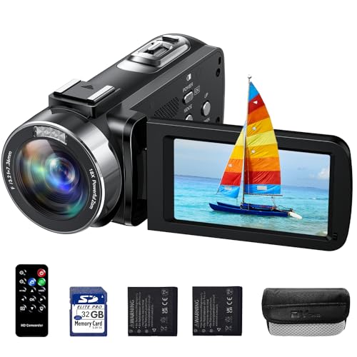 HOTPEAK 4K Recorder Video Camera Handheld Camcorder Vlog Camera for YouTube 18X Digital Zoom 3” 270° Rotation Screen Vlogging Camera with 32G SD Card,Remote,2 Batteries,DV Bag
