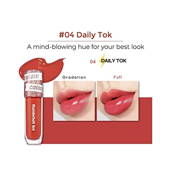 COLORGRAM-Thunderbolt-Tint-Lacquer-45g-True-Beauty-K-Drama-Makeup-Glossy-Long-Lasting-Moisturizing-Lip-Stain-04-Daily-Tok COLORGRAM Thunderbolt Tint Lacquer 04 Daily Tok | Highly Pigmented, Long Lasting, Moisturizing Lip Stain, Buildable and Blendable Lip Tint (0.2 fl.oz)