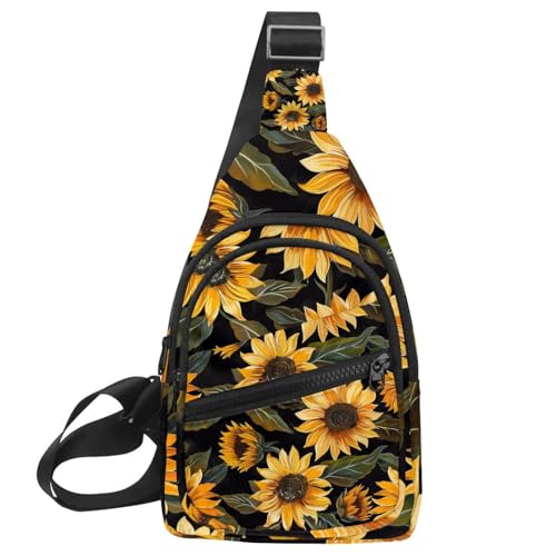 Mochila cruzada de girasoles con correa ajustable para deporte y viajes
