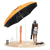 AosKe 7ft Heavy Duty Windproof Beach Umbrella for Sand, UPF50+ UV Protection Sun Shade with 360° Tilt Mechanism & Air-Vented Canopy, Portable with Sand Anchor and Carrying Bag for Beach Patio Backyard Pool Picnic Outdoor Use