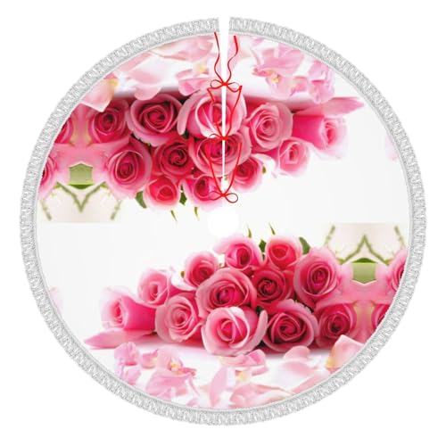 Jupe de sapin de Noël de qualité supérieure avec finition pompon et design fleurs - 2