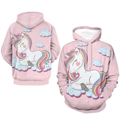 Sweats à capuche manche longue pull licorne rose UMENG femme homme - 7