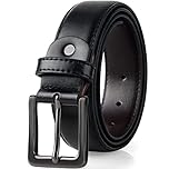 maikun Black Leather Belt for Men, Mens Belt for Jeans and Dresses, Black Buckle Length41inch