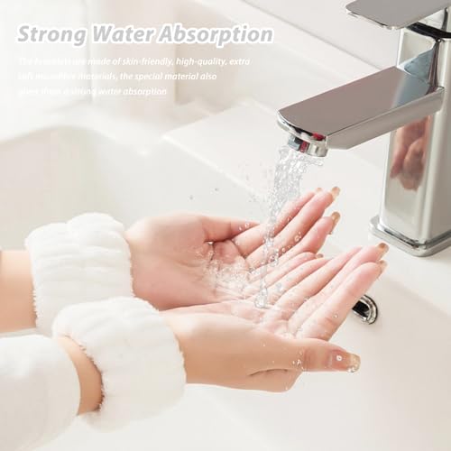 YOFASEN 4 Stück Handgelenk Spa Waschband - Mikrofaser Gesichtswasch Armbänder Korallen Saugfähiges Armband zum Waschen, Handgelenktücher für Waschen Gesicht und Dusche (2 Grau und 2 Weiß)