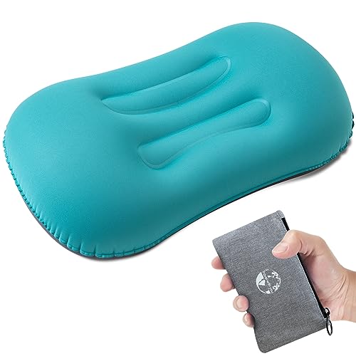 Jiancrate Almohada de Playa Inflable, Almohada Hinchable Camping, Ultraligero Cojin de Viaje Hinchable, Compresivo, Compacto, Ergonómico, Ideal para Camping, Playa, Viajes, Avión