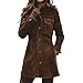 Rianclud Faux Suede Jacket Women Brown Retro Faux Leather Jackets Military Utility Safari Jacket Shackets Long Coats Outwear
