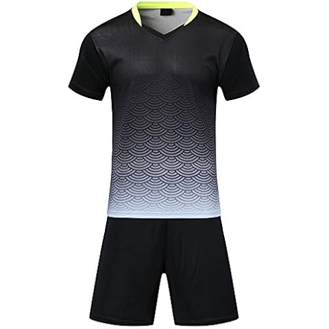 BOZEVON Boys Football Tracksuits - Kids Training Sports Sportswear Soccer Jersey Uniform Suit Summer Short Sleeve Football Pyjamas Clothing Set - T-Shirts & Shorts, Black/UK XS=Tag S Cover