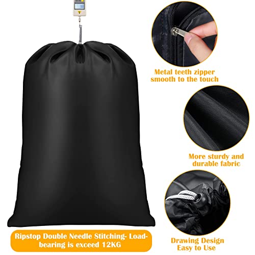 2 Pieces Travel Laundry Bag Small Dirty Clothes Bags For Traveling Lightweight And Expandable Laundry Bag For Suitcase With Zipper And Drawstring Nylon (Gray, Black, Classical Pattern) #TOP1