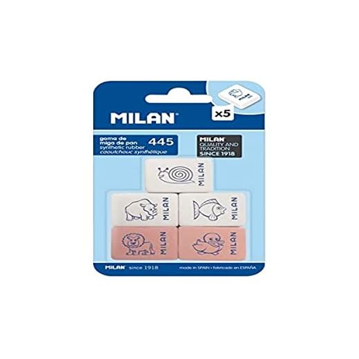 Milan BMM9222 - Pack de 5 gomas de borrar de caucho sintètico flexible, modelo de figurinas surtido