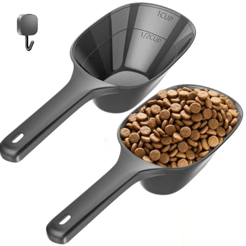 Image of Small Food Scoop 2 PACK,1 Cup Capacity Dog Food Scoop With Measuring Lines For Dog, Puppy and Cat Coffee Bean Scoop, Flour Scoop (Black)