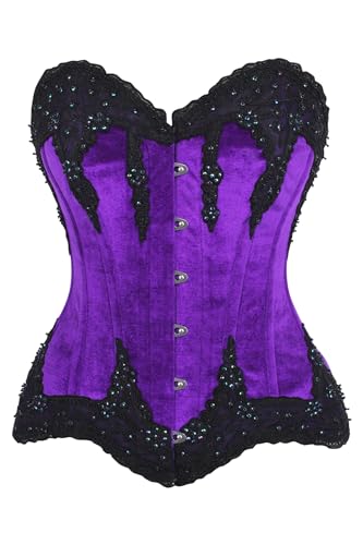 Top Drawer Purple Velvet & Beaded Steel Boned Overbust Corset (Large)