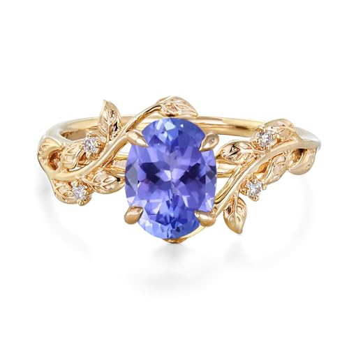 10K/14K/18K Solid Gold 1 Carat Oval Gemstone Vintage Engagement Ring for Women Nature Inspired Birthstone Leaf Vine Art Deco Wedding Promise Anniversary Rings for Her Wife Bridal Size 4~12