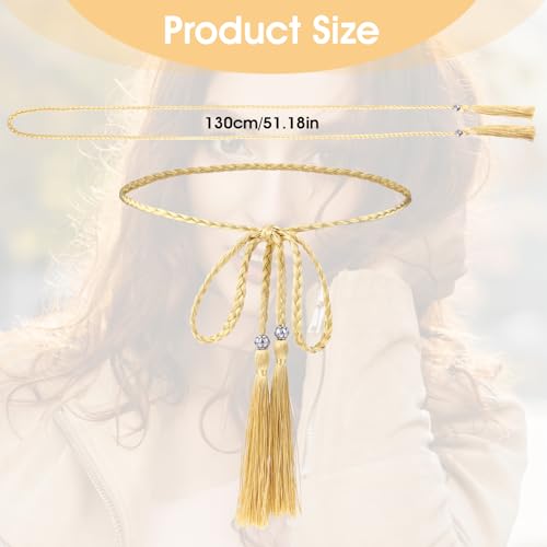 Tassel Braided for Women, Women's Thin Braided Belt Trendy Boho Thin Belt Waist Rope Belts for Skirt Dress2