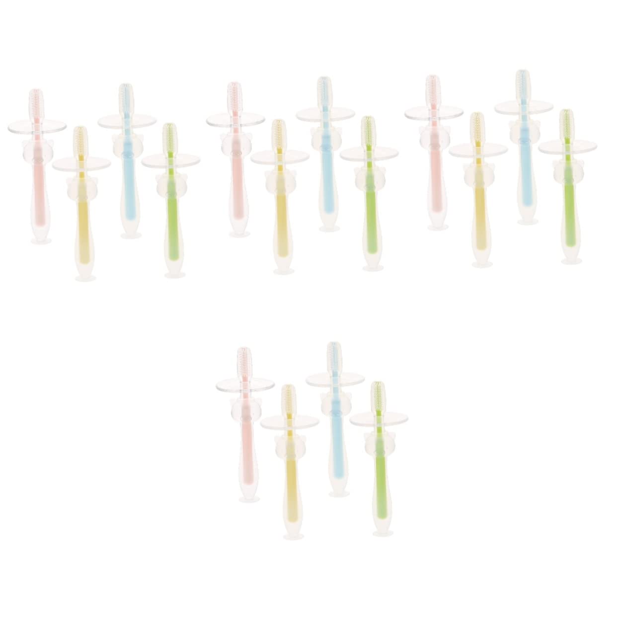 POPETPOP 16pezzi Spazzolini Silicone Per Ragazzo Ragazza Con Base Ad Aspirazione Spazzolini Morbidi Per Igiene Design Sicuro e Massaggiante Per Gengive Colori Pastello