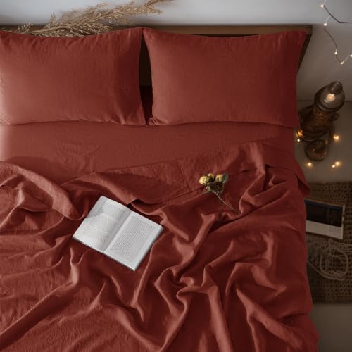 Image of LBRO2M 100% French Pure Linen Sheet Set 4Pcs, 16 inch Deep Pocket Queen Size