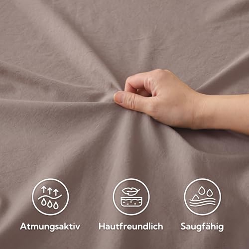 SOULFUL Spannbettlaken 90x190cm, 100% Gewaschene Baumwolle Kaffee Dunkel – Ansicht 5