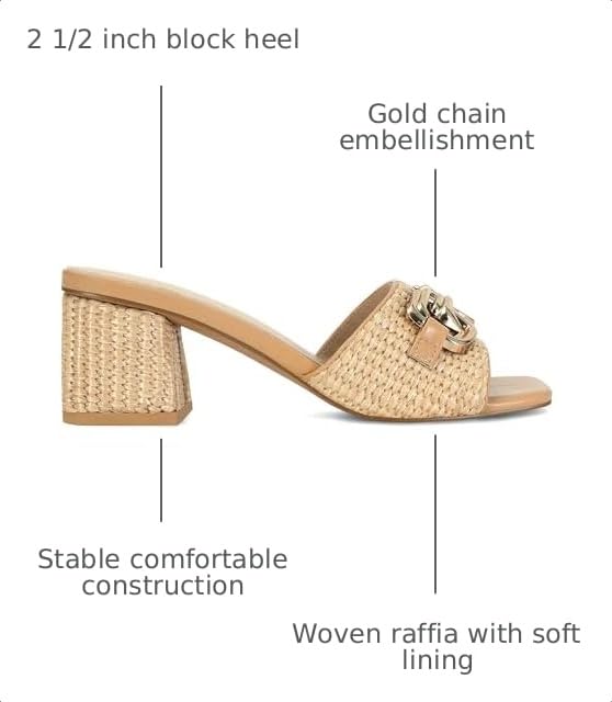Image of SOVANYOU Women's Raffia Sandals Square Toe Slip on Mules Comfortable Dressy Sandals Chunky Block Heels for Beach Party Vacation Shoes