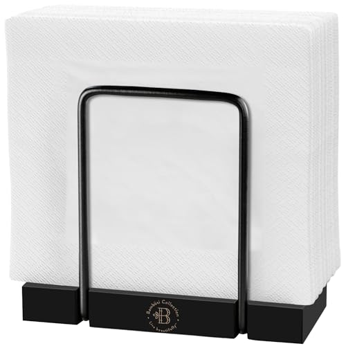 Napkin Holder for Table - Modern Black Napkin Dispenser, Bamboo and Iron Design, Non-Slip, Suitable...