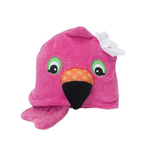 Image of ZOOCCHINI Hooded Bath Towel for Kids 100% Cotton Terry, Plush & Absorbent for Bathtime or Pool, 50 inch x 22 inch 2-6 Years, Franny the Flamingo