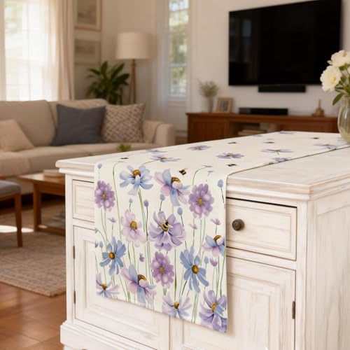 Purple Wildflowers and Bees Spring Table Runner,13x72 Inch Seasonal Kitchen Dining Table Decoration for Home Party Decor,Floral Easter Decor,Rustic Wildflower Table Runner for Holiday,Wedding - Image 5