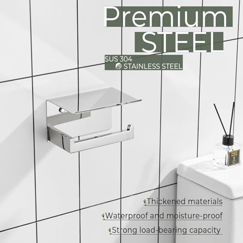 Image of KOKOSIRI Toilet Paper Holder with Shelf Chrome Bathroom Toilet Roll Holder for Restroom T-304 Stainless Steel Wall Mounted, Polished Finish, B2010CH