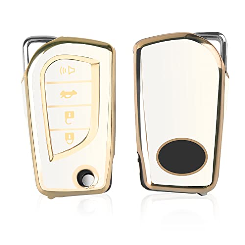 Mild East For Toyota Flip Key Fob Cover With Keychain, Soft Tpu 4 Button Car Key Shell Case For Avalon Camry Corolla Fortuner Highlander Levin Rav4 Sequoia Sienna Tacoma Tundra Yaris, White #TOP6