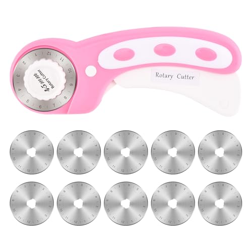 Cortador giratorio de 45 mm para tela con 10 cuchillas, cortador giratorio para acolchar, manualidades, costura (rosa)