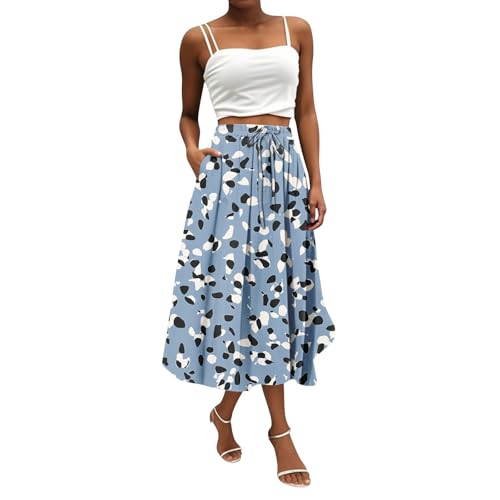 Women's Skirts Summer Boho Floral Maxi Skirts High Waisted Flowy Swing Pleated Beach Long Skirt, S-2XL