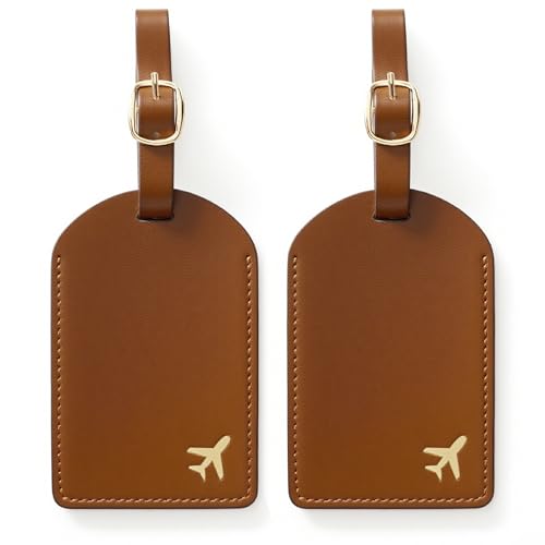 toTravelGear Luggage Tags for Suitcases 2 Pack PU Leather Privacy Protection Bag Tags Travel Accessories Essentials Dark Brown