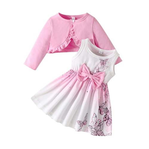 Toddler Girls Princess Dress with Crop Cardigan Dresses Ruffle Shrug Sweaters Kids Fall Spring 2PCS Clothes Girl