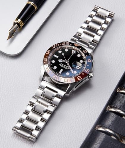 BINLUN Stainless Steel Watch Bands 12mm-24mm Universal Metal Replacement Watch Straps SmartWatch Bracelets Links Straight & Curved Ends Men Women 6 Colors(Silver,16mm)