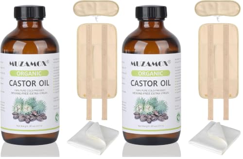 Image of MUZAMOX Castor Oil Pack Wrap & 8fl.oz Glass Bottle Set, Organic Cold-Pressed Unrefined Castor Oil Included (Pack of 2)