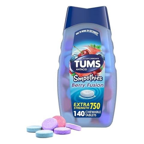 TUMS Antacid Smoothies Berry Fusion Extra Strength 750, Smooth Dissolve - 140 Chewable Tablets Cover