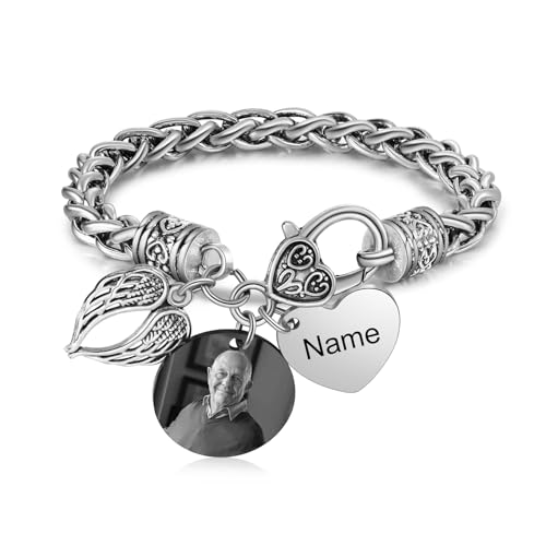 Lam Hub Fong Personalized Memorial Bracelet with Custom Photo Inside - Stainless Steel Wing Design Keepsake Jewelry - Unique Gifts for Loved Ones3