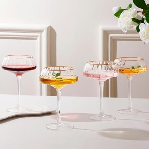 Lysenn Coupe Glasses Set of 4 - Premium Hand Blown Martini Glasses - Perfect for Cocktail and Champagne – 8.45 oz, Gold Rim Cover