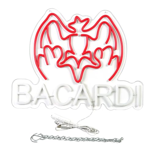 Image of AHlove Bacardi Rum neon commercial sign for bar wall decor，USB Powered Decorative Bar Open Sign for Home Bar Store Party Decor，Neon Lights for Man Cave