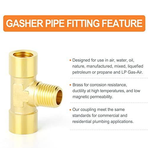 Image of GASHER 5PCS Brass 3 Way Pipe Fitting Male Branch Tee T Adapter 1 /4 inch NPT Female x 1 /4 inch NPT Male x 1 /4 inch NPT Female