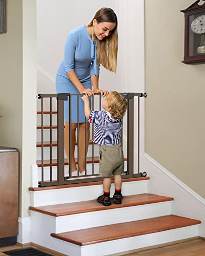 Mom's Choice Awards Winner-Cumbor 29.7"-40.6" Width Pressure Mounted Self Closing Baby Gate For Stairs, Durable Extra Wide Dog Gate For Doorways, Easy Walk Thru Pet Gate For Dogs Indoor #TOP4