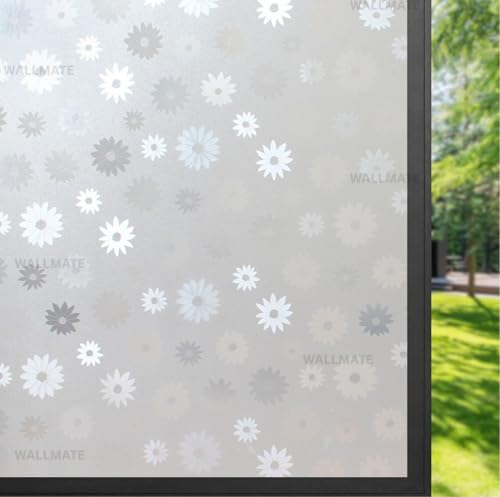 Image of WALLMATE Window Privacy Film Frosted Vinyl Glass Covering, UV Blocking, Non-Adhesive, No-Glue, for Bathroom Living Room Office,(12x36 Inch, Sun Flower)