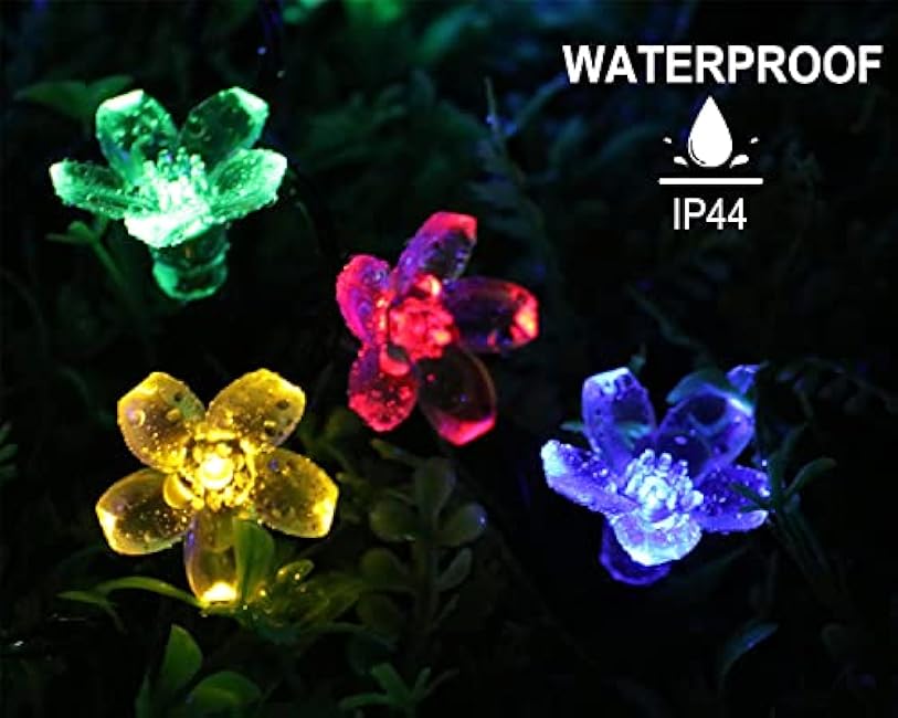 SEMILITS Solar Outdoor String Lights 50LED Flower Shaped Christmas Lights for Patio Garden Decoration Multi Color