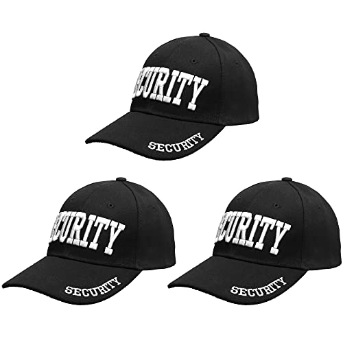 Falari Security Hat Baseball Cap - Gold or White Embroidery Security Front Bill & Back - Adjustable Size - White (3pk)