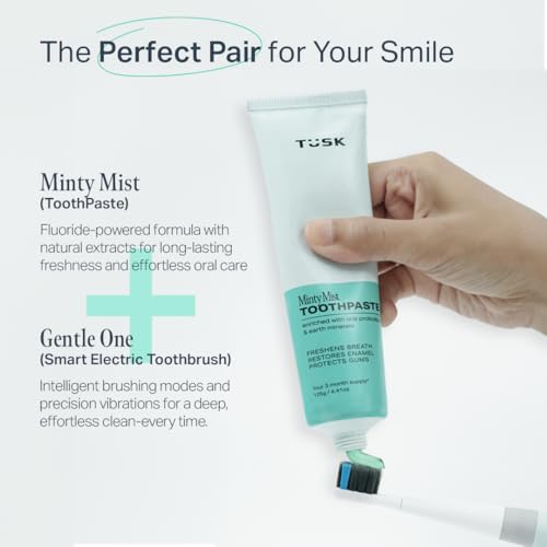 Image of Tusk Minty Mist Natural Toothpaste | Fluoride+ Formula for Cavity Protection, Gum Care & Teeth Whitening | 100% SLS & Chemical-Free Fresh Mint Toothpaste | 125g