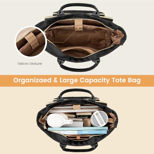 Image of LOVEVOOK Lunch Bag, Tote Bag for Women with Insulated Lunch Compartment, Large Capacity Work Tote fit 17.3 Inch Laptop, Teacher Nurse Bag for Work, Crossbody Bags for Women with Cup Holder, Black