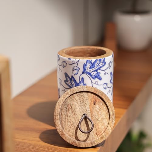 Image of Ireka Home Bloom Mango Wood Cansiter | Wooden Kitchen Storage Canister | Multipurpose Container for Tea Coffee Sugar Dry Fruits