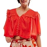 Caractéristiques : chemise basse à col en V profond, chemise sexy en mousseline transparente, chemisier en maille transparente, chemises élégantes, chemisier à volants en dentelle, chemises grunge, chemises tendance, chemises esthétiques, chemises décontractées, chemises amples, haut court à manches courtes, chemises de sortie d'été, chemises boutonnées sur le devant